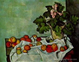 Nature morte avec les géraniums fruits Nature morte avec les géraniums fruits