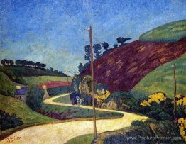 La route Stagecoach dans le pays avec une charrette La route Stagecoach dans le pays avec une charrette