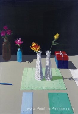 Nature morte avec serviettes et boîte cadeau Nature morte avec serviettes et boîte cadeau