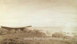 Bateau sur le shor. Lune de lune Bateau sur le shor. Lune de lune