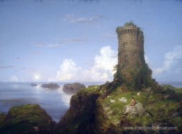 Scène de la côte italienne avec tour en ruine Scène de la côte italienne avec tour en ruine