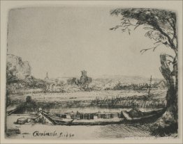 Paysage avec un canal et un grand bateau Paysage avec un canal et un grand bateau