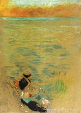 Mer au coucher du soleil, femmes sur le rivage Mer au coucher du soleil, femmes sur le rivage