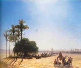 Caravane dans l'oasis. Egypte Caravane dans l'oasis. Egypte