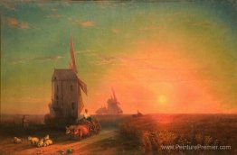 Coucher de soleil. Moulin Coucher de soleil. Moulin