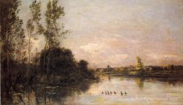 Ducklings dans un paysage fluvial Ducklings dans un paysage fluvial