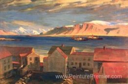 Mt Esja, vu du bâtiment Vinaminni Mt Esja, vu du bâtiment Vinaminni