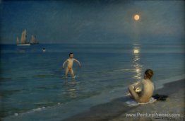 Les garçons se baignent à Skagen, soirée d'été Les garçons se baignent à Skagen, soirée d'été