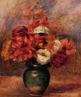 Fleurs dans un vase vert dahlilas et asters Fleurs dans un vase vert dahlilas et asters