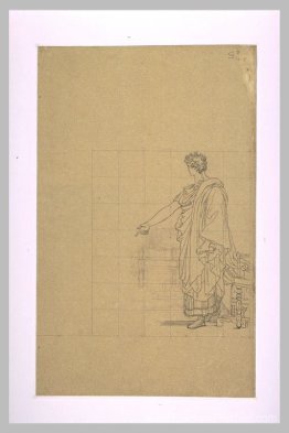 Homme drapé d'antiquité, debout à côté d'un siège Homme drapé d'antiquité, debout à côté d'un siège