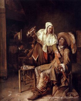 Scène de taverne avec femme de chambre essayant de remplir le ve Scène de taverne avec femme de chambre essayant de remplir le ve