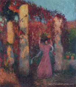 Jeune femme à Vigne Vierge Rouge Jeune femme à Vigne Vierge Rouge