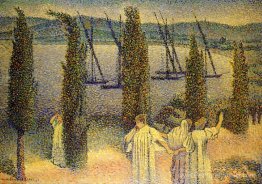 Vue côtière avec des cyprès Vue côtière avec des cyprès