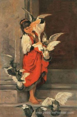La fille avec des pigeons La fille avec des pigeons