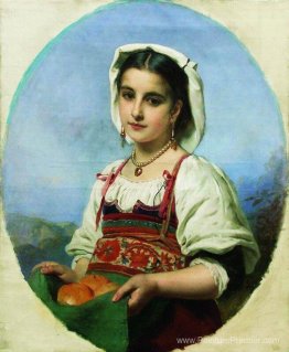 Jeune italienne avec des oranges aigres Jeune italienne avec des oranges aigres