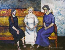 Trois soeurs sur le canapé. Portrait de N. Samoilova, L. Samoilo Trois soeurs sur le canapé. Portrait de N. Samoilova, L. Samoilo