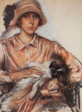 Portrait d'une Lady I. Whelan avec un Lapdog Portrait d'une Lady I. Whelan avec un Lapdog