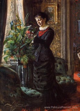 Portrait de Fru Lisen Samson, Nee Hirsch, arrangeant des fleurs Portrait de Fru Lisen Samson, Nee Hirsch, arrangeant des fleurs