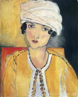 Lorette avec un gilet turban et jaune Lorette avec un gilet turban et jaune