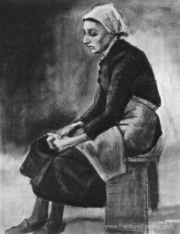Femme avec un tissu blanc autour de sa tête, assis sur un banc Femme avec un tissu blanc autour de sa tête, assis sur un banc