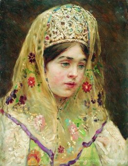 Portrait de la fille dans une robe russe Portrait de la fille dans une robe russe