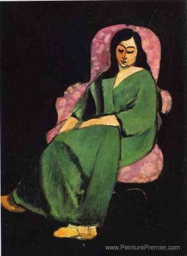 Lorette dans une robe verte sur fond noir Lorette dans une robe verte sur fond noir