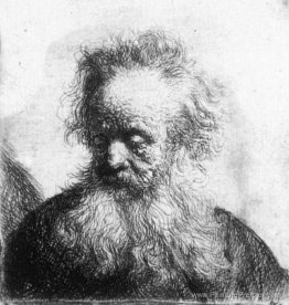 Vieil homme avec une barbe fluide, en regardant vers le bas à ga Vieil homme avec une barbe fluide, en regardant vers le bas à ga