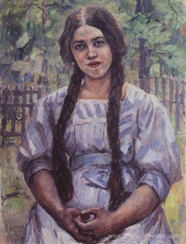 Une fille aux tresses. Portrait de A. A. Dobrinskaya. Une fille aux tresses. Portrait de A. A. Dobrinskaya.