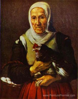 Vieille femme avec une poule Vieille femme avec une poule