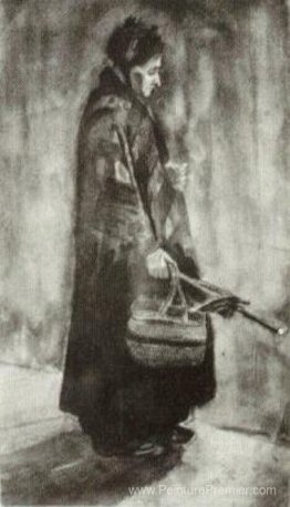 Femme avec châle, parapluie et panier Femme avec châle, parapluie et panier
