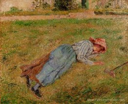 Repos, paysanne allongée sur l'herbe, pontoise Repos, paysanne allongée sur l'herbe, pontoise
