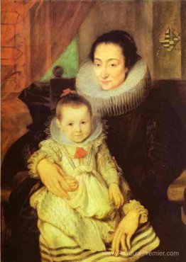 Marie Clarisse, épouse de Jan Woverius, avec leur enfant Marie Clarisse, épouse de Jan Woverius, avec leur enfant