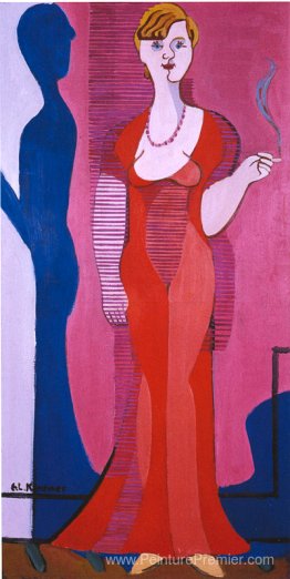Femme blonde dans une robe rouge, portrait d'Elisabeth Hambus Femme blonde dans une robe rouge, portrait d'Elisabeth Hambus