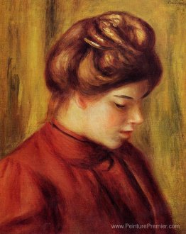 Profil d'une femme dans un chemisier rouge Profil d'une femme dans un chemisier rouge