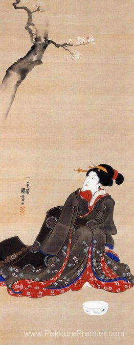Femme assise sous une cerisier en fleurs Femme assise sous une cerisier en fleurs