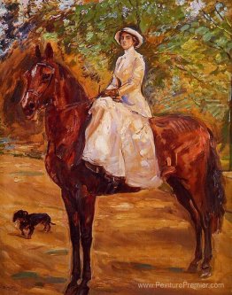 Dame en robe blanche à l'équitation Dame en robe blanche à l'équitation