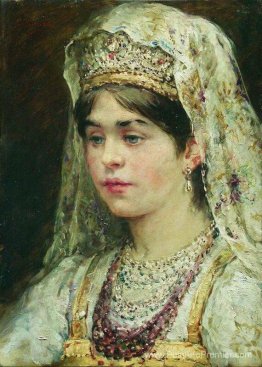 Portrait de la fille dans une robe russe Portrait de la fille dans une robe russe