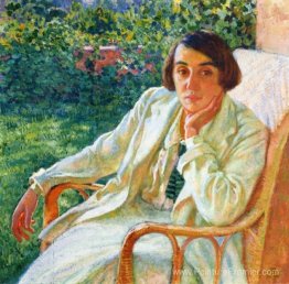 Elizabeth Van Ryselberghe dans une chaise de canne Elizabeth Van Ryselberghe dans une chaise de canne