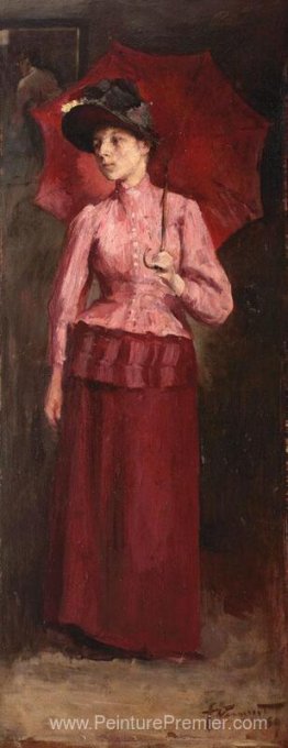 Femme avec parapluie rouge Femme avec parapluie rouge