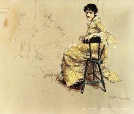Femme assise en robe rayée Yello Femme assise en robe rayée Yello