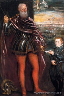 Portrait de Sebastiano Venier avec une page Portrait de Sebastiano Venier avec une page