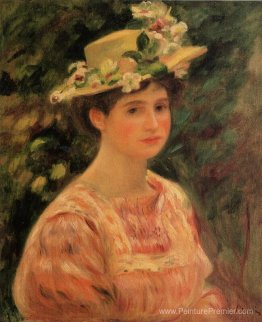 Jeune femme portant un chapeau avec des roses sauvages Jeune femme portant un chapeau avec des roses sauvages