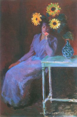 Portrait de Suzanne Hoschede avec des tournesols Portrait de Suzanne Hoschede avec des tournesols