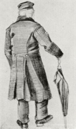 Orphelin avec un long pardessus et un parapluie, vu de l'arrière Orphelin avec un long pardessus et un parapluie, vu de l'arrière