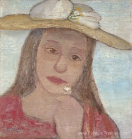 Jeune fille avec un chapeau de paille et une fleur à la main Jeune fille avec un chapeau de paille et une fleur à la main