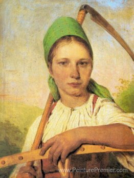 Une paysanne avec de la faux et un râteau Une paysanne avec de la faux et un râteau