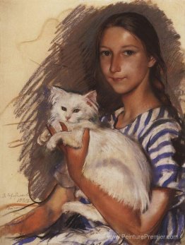 Portrait de Natasha Lancere avec un chat Portrait de Natasha Lancere avec un chat
