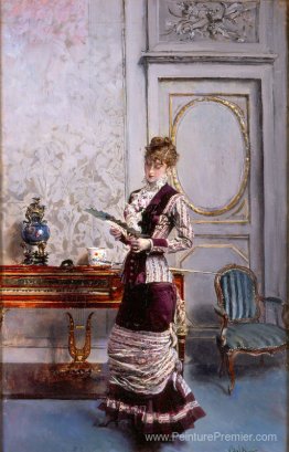 Une dame admirant un fan Une dame admirant un fan