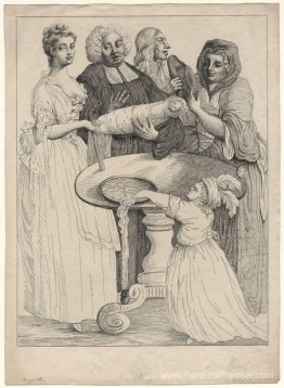 John Henley avec cinq personnages inconnus John Henley avec cinq personnages inconnus