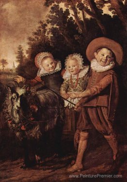 Trois Childeren avec un chariot de chèvre Trois Childeren avec un chariot de chèvre